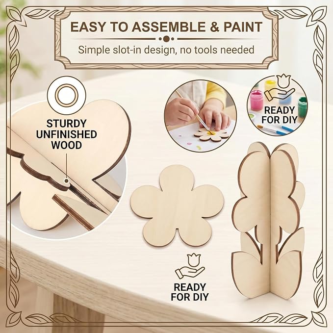 24-Piece 3D Craft Set Wooden Unfinished Wood Crafts Flowersspring Crafts - Image 4