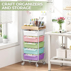 SYKIARIOL Utility Cart with 5 Labeling Drawers and Wooden Tabletop – Rolling - Image 6