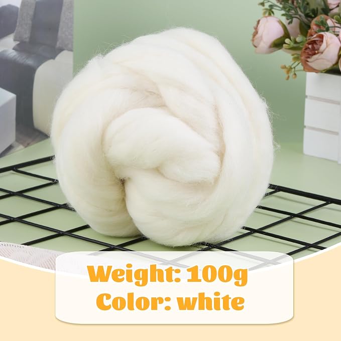 3.53oz Wool Roving, Fiber Roving Wool Top, Needle Felting Supplies, Pure Wools - Image 2