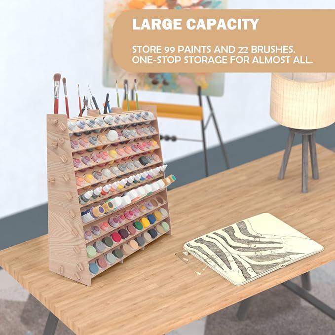 Extra Large Wooden 9-Tiers 99 Bottles' Capacity Wooden Paint Organizer & Paint - Image 5