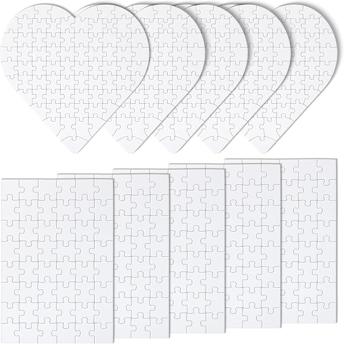 Mr. Pen- Blank Puzzle, 10 Pack | 48-Piece Rectangle & 75-Piece Heart Shaped All by MrPen