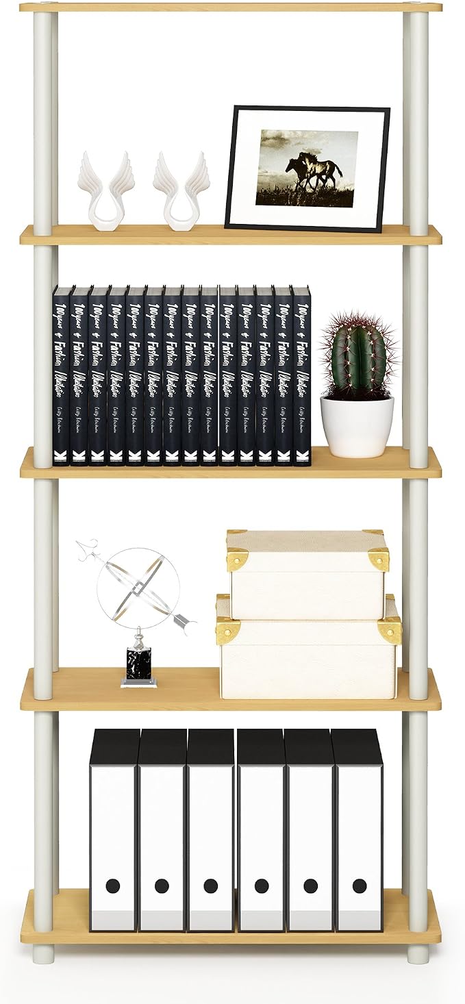 Furinno TURN-N-TUBE Storage Shelves, 5-Tier Book Shelf, Corner Shelf, Toolless - Image 5