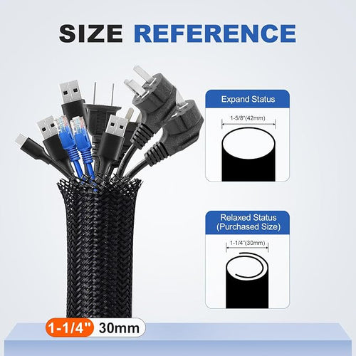 1-1/4” Cable Management Loom Wrap Sleeve Cord Wire Hider Organizer Covers | - Image 2