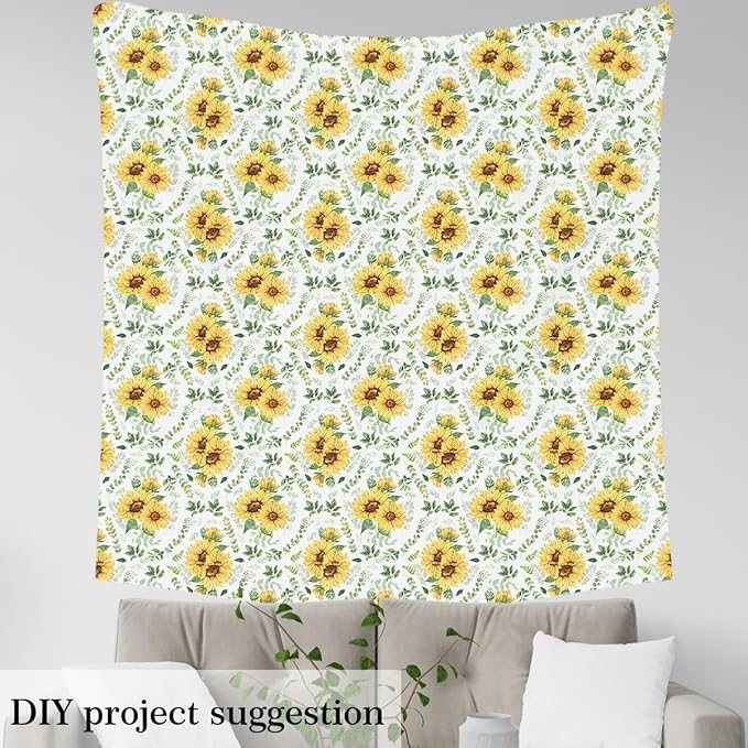 Rustic Sunflowers Fabric by The Yard, Watercolor Floral Flannel Polyester Fabric - Image 4