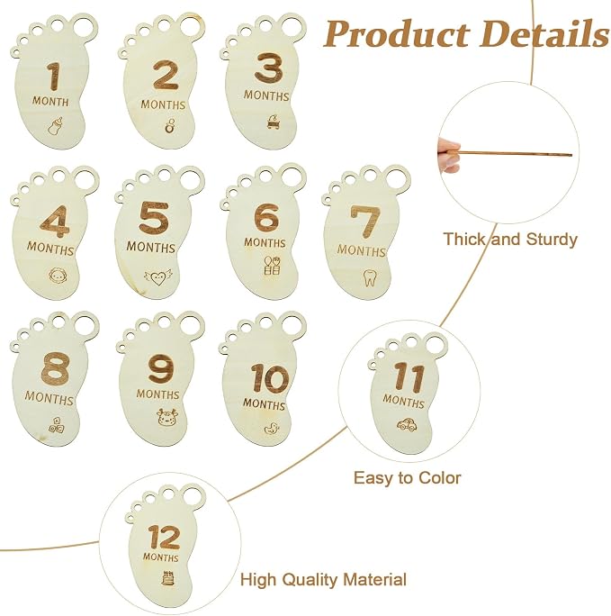 14 pcs Footprint Theme Unfinished Wooden Cutout Charms Baby Newborn Wood Cutouts - Image 3