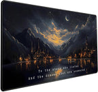 Starry Night Mountain Desk Pad Mat Moon Oil Painting XXL Black Mouse Pad by Mechanical+Cattle