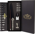 Calligraphy Set for Beginners, Wooden Dip Pen, Feather Quill, 19 Nibs, Ink Set by Trustela