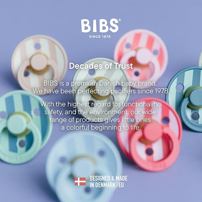 BIBS Pacifiers - Studio 2 Pack | Round Nipple Baby Pacifier | BPA Free Natural Rubber Latex Soother | Made in Denmark | Size 0+ Months | Block Nordic Mint Petrol