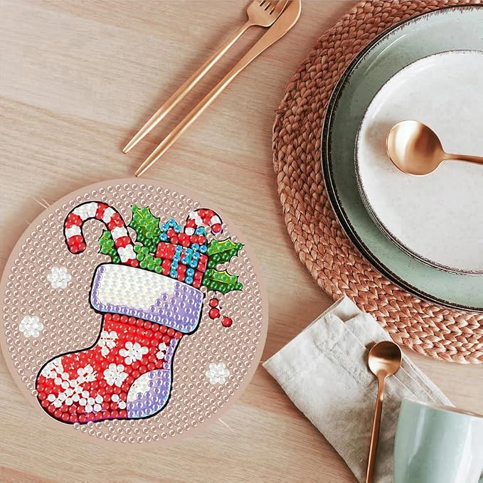 ijbnhd 8 Pcs Christmas Diamond Painting Coasters Kits Diamond Art Coasters | - Image 7