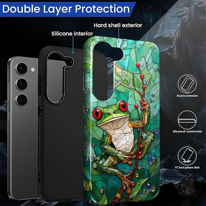 for Samsung Galaxy S23 Plus Case, Frog Stained Glass Pattern Glossy 2 in 1 - Image 3