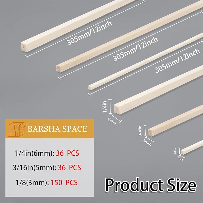 222Pcs Balsa Wood Sticks, Wood Strips Balsa Square Wooden Dowels Hardwood - Image 2