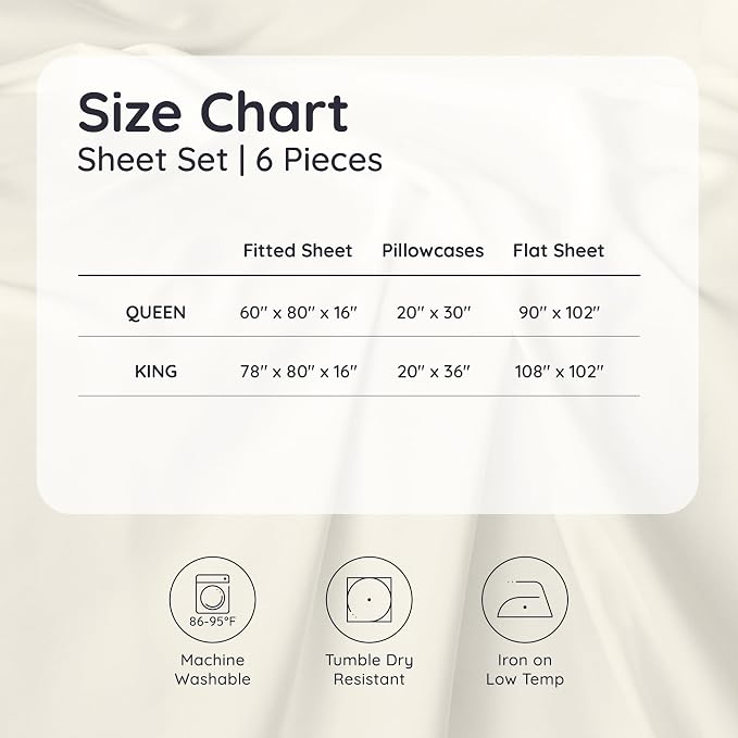 Bambaw King Sheet Set 6pcs – 100% Viscose Derived from Bamboo Sheets King Size - Image 8
