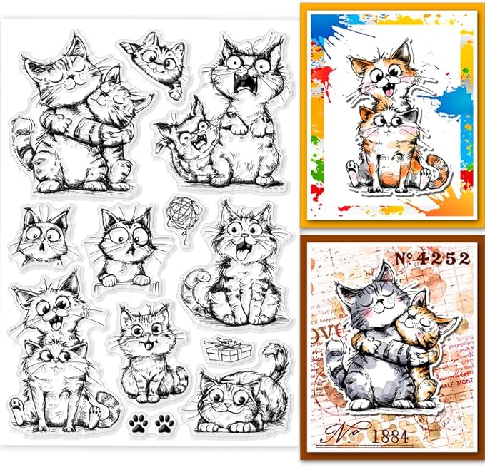 GLOBLELAND Cat Friend Clear Stamps Funny Cat Silicone Stamp Seals Cartoon Cat by GLOBLELAND