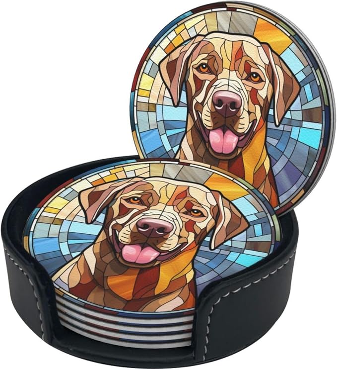 Drink Coaster Set of 6, Labrador Retriever Dog Mom Lover Gift, Leather Drink - Image 2