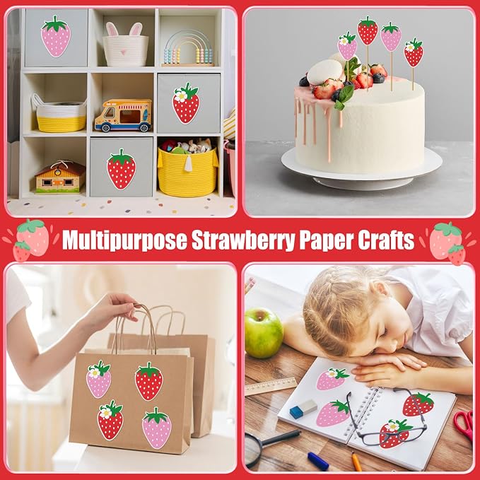 MixTeach 96 Pieces Strawberry Cutouts Summer Berry Paper Cutouts Strawberry - Image 6