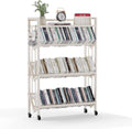 Book Carts 4 Tier 46.5x35.4x9.84 in Rolling Book Cart Large Capacity Bookshelf Storage Rack Mobile Book Storage with Wheels Cart for Home Office Living Room Classroom (White)