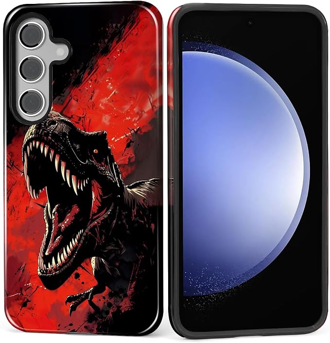 for Samsung Galaxy S24 FE Case, Cool Dinosaur Red Black Pattern Glossy 2 in 1 by Teonvpu