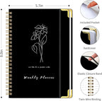 Undated Weekly Planner with Metal Corner Hardcover Notebook, A5 Size Journal - Image 2