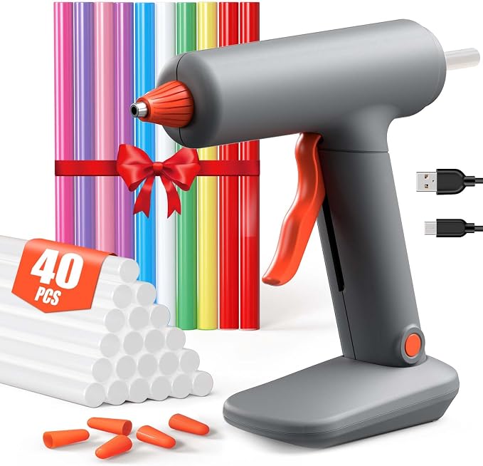 Cordless Hot Glue Gun and 40 Sticks, Fast Preheating by Unknown