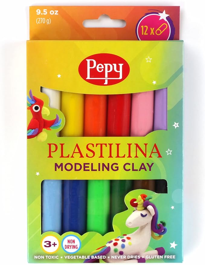 Pepy Plastilina Reusable and Non-Drying Modeling Clay; Box of 12-Color Sticks by Pepy