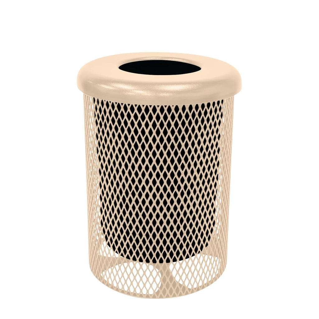 COATEDOUTDOORFURNITURE RFT-TAN Heavy Duty 32 Gallon Round Trash Receptacle, Liner Included, Tan with Flat Top Lid, Made in America