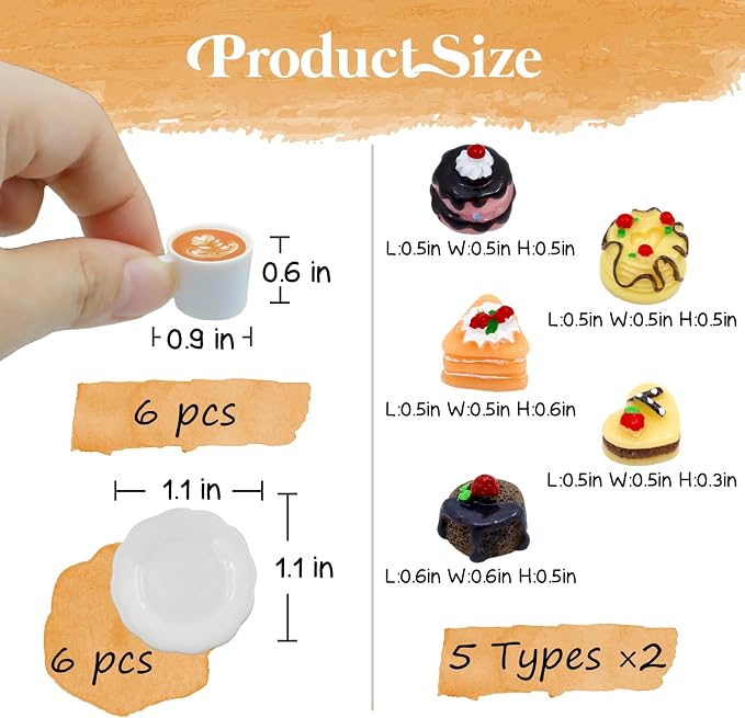 Hiawbon 24 Pcs Miniature Coffee Cup 1:12 Coffee Mugs Cakes Model | Miniatures - Image 2