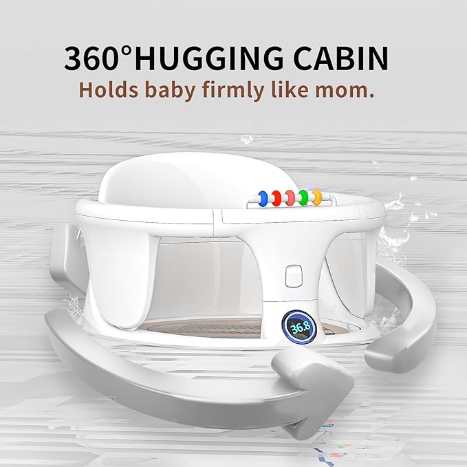 Baby Bath Seat for Babies Sitting Up Infant Bath Tub Portable Sit Up Seats Bathing Chair Newborn and Toddler Essentials 0-12 Months Bathtub Sink Bather Sitting Shower Support with Temperature Alert