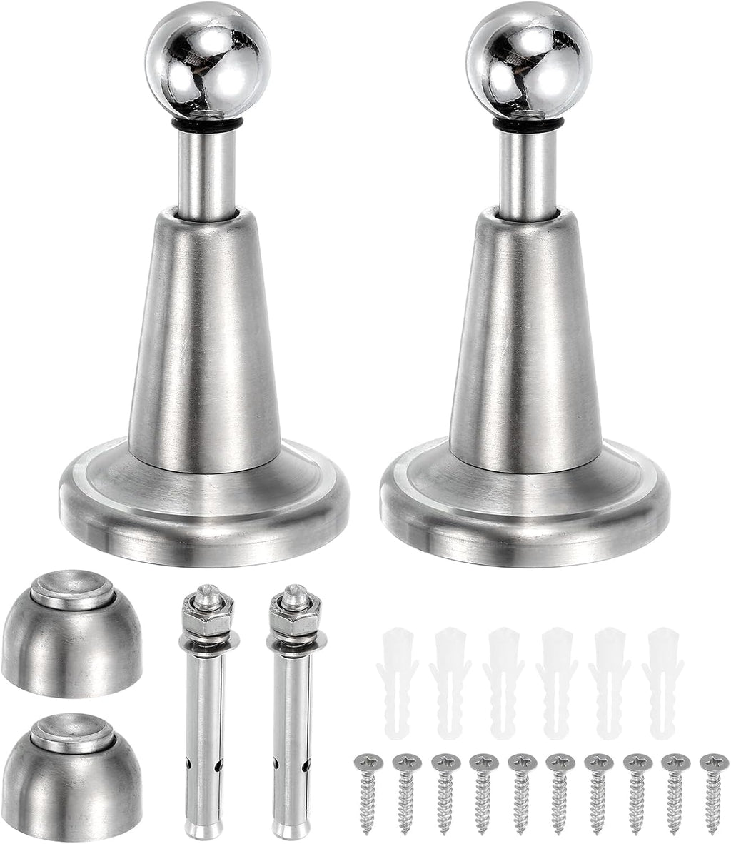 uxcell 2Pcs Magnetic Door Stopper, 304 Stainless Steel Magnetic Door Stop Catch, Soft-Catch Brushed Nickel Hold Door Open Wall Mount for Bottom of Door, Silver