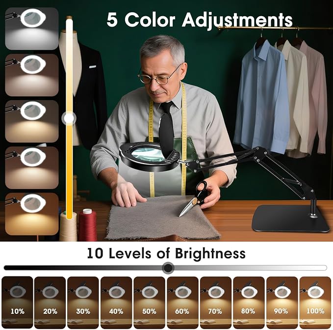 15X HD Magnifying Glass with Light, Hands-Free Desk Magnifier with 2-in-1 Base - Image 5