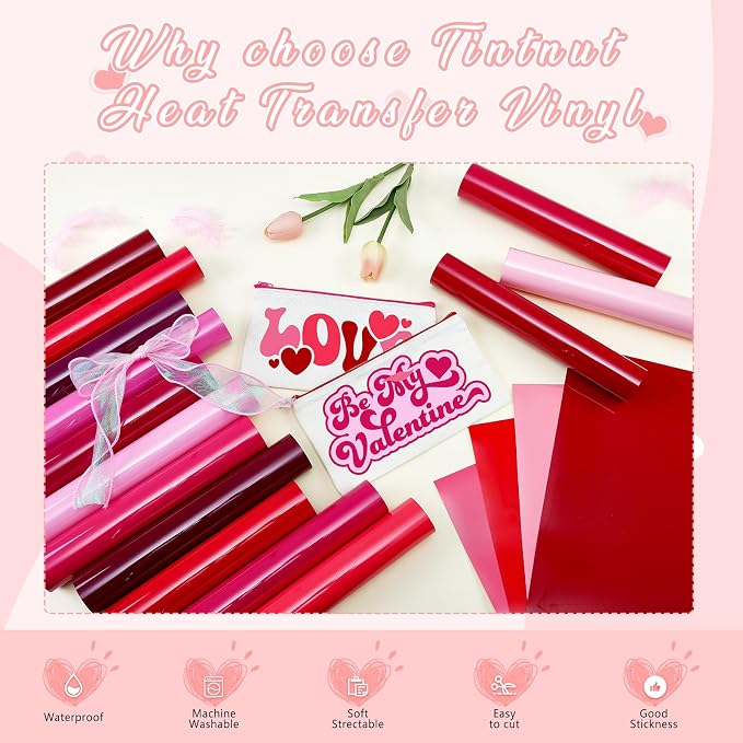 Tintnut Pink Heat Transfer Vinyl, 18 Sheets 12×10in Iron on Vinyl | Romantic - Image 3