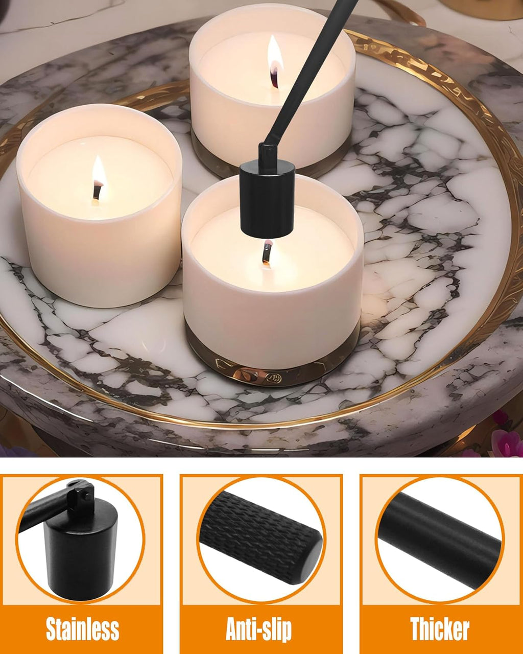 4 in1 Candle Accessory Set with Rechargeable Candle Lighter, Candle Wick Trimmer, Candle Wick Snuffer, Candle Wick Dipper, Candle Care Kit (Matte Black)