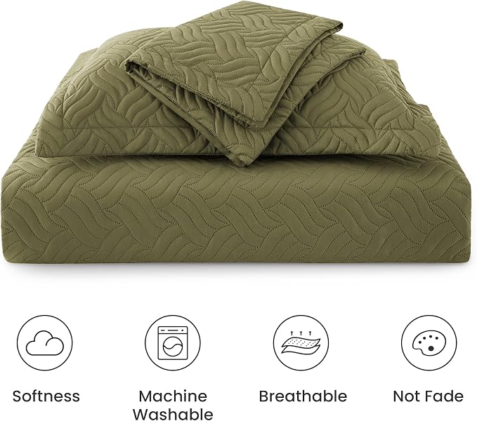 Love's cabin Quilts for Full Bed Olive Green Bedspreads Bedding Set - Image 6