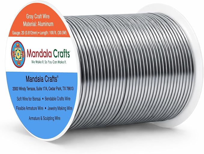 Mandala Crafts 20 Gauge Gray Anodized Aluminum Craft Wire, 100 FT | Colored by MandalaCrafts