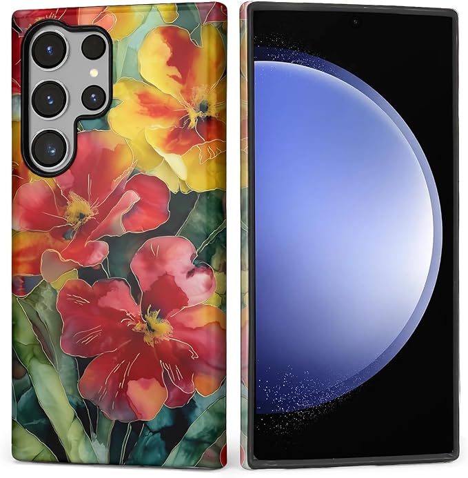 Case for Samsung Galaxy S23 Ultra Case, Vintage Floral Girly Design Hybrid Dual by Kapadiy
