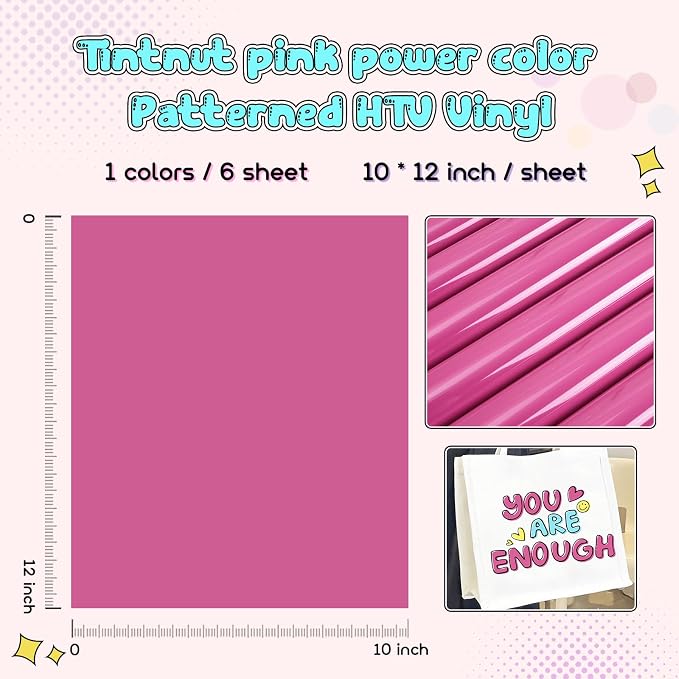 Tintnut Hot Pink Heat Transfer Vinyl, 6 Sheets 12×10in Iron on Vinyl | Bright - Image 2