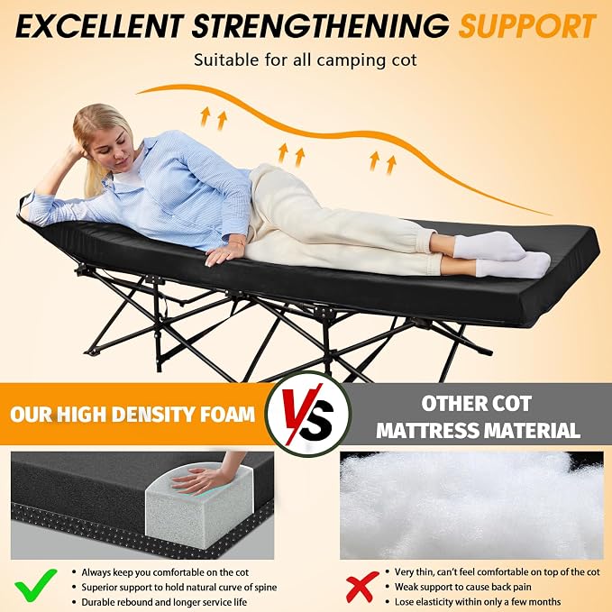 CYMULA Camping Cot Mattress 2in Memory Foam Sleeping Pad, Soft Warm Non-Slip - Image 2
