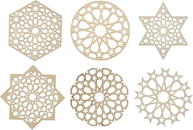 12 pcs 6 Styles Hollow Star Theme Wooden Drink Coasters Snowflake Hexagon by Gythara