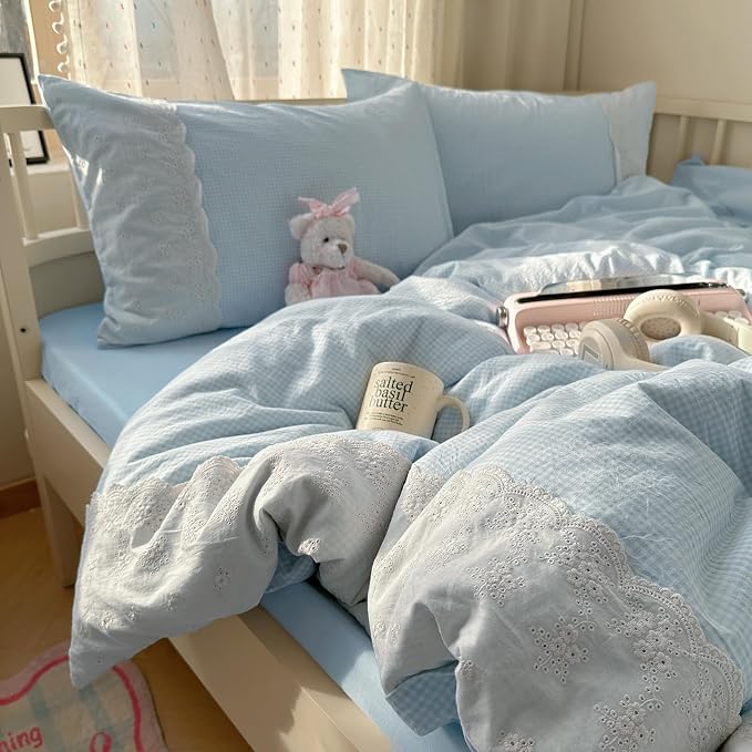 mixinni Blue Gingham Duvet Cover Twin Size - Image 3