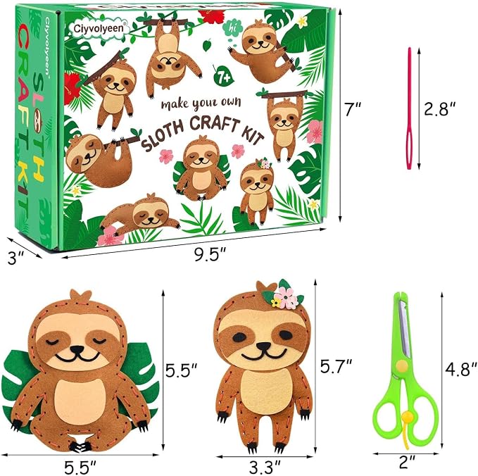 CiyvoLyeen Kids Sewing Kit Crafts – DIY Sloth & Jungle Animal Felt Crafts - Image 2
