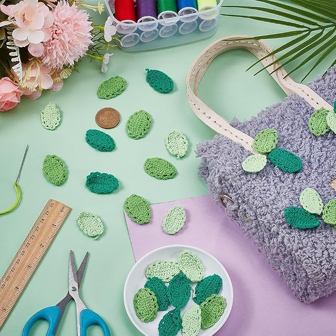 FINGERINSPIRE 30PCS Small Crochet Leaves Handmade Green Leaf Embellishments 3 - Image 4