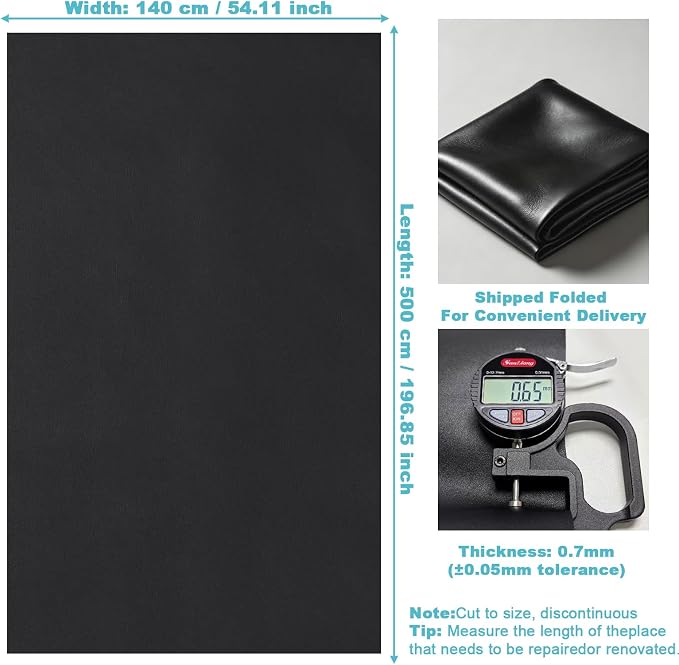 Black Faux Leather Fabric 197"×55" Smooth Grain Upholstery Vinyl - Image 6