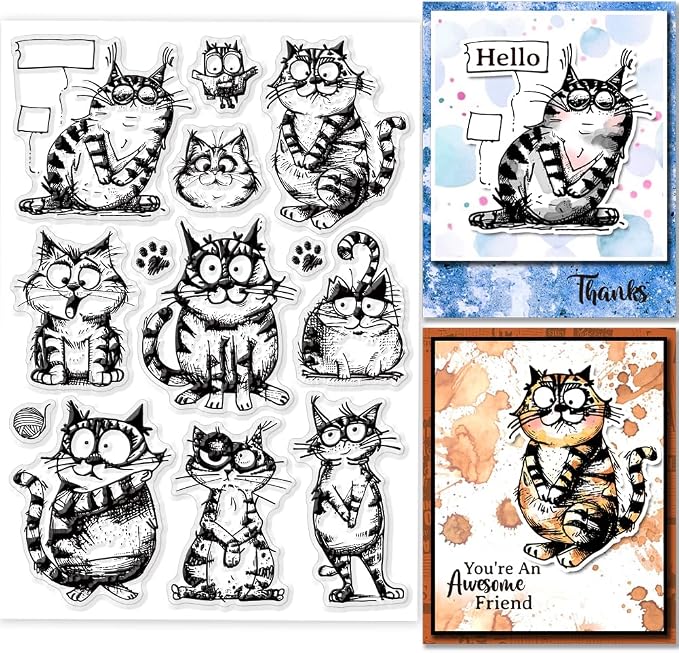 GLOBLELAND Coy Cat Clear Stamps Funny Cat Silicone Clear Stamp Seals Cartoon by GLOBLELAND