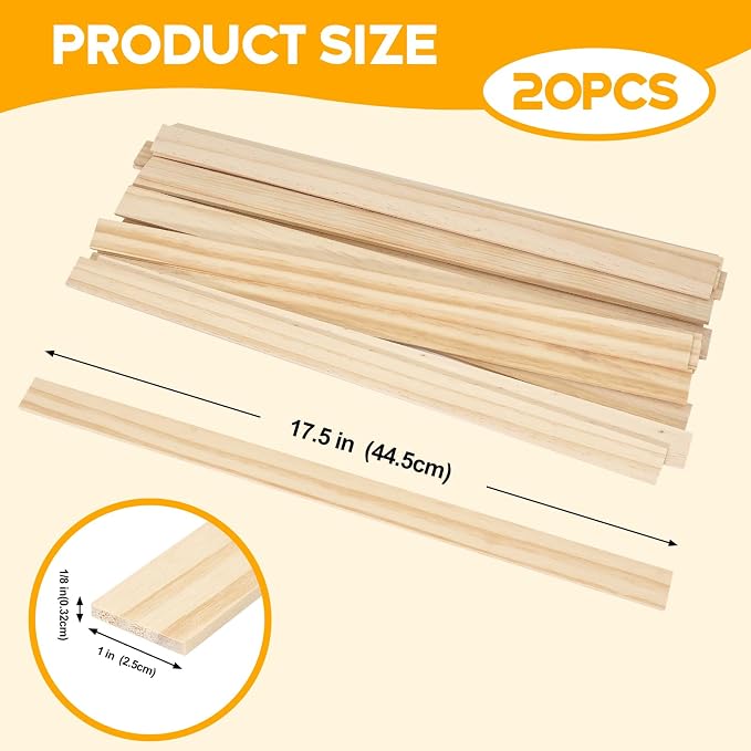Wood Strips 1/8"x 1" x 17.5", Unfinished Flat Lumber Pine Pieces - Image 3
