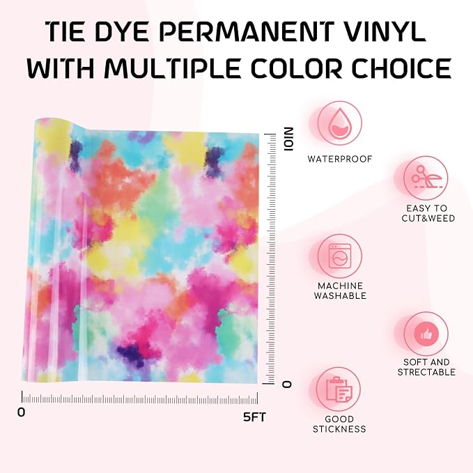 Tintnut Tie Dye Permanent Vinyl Roll 12 in x 5ft Easter Adhesive Vinyl | Clouds - Image 2