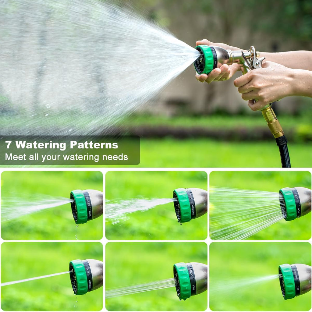 FANHAO Heavy Duty Garden Hose Nozzle, 100% Metal Water Hose Sprayer with 7 Spray Patterns, Ergonomic Rear Trigger, High Pressure Water Nozzle Sprayer for Watering Plants, Washing Car and Pet