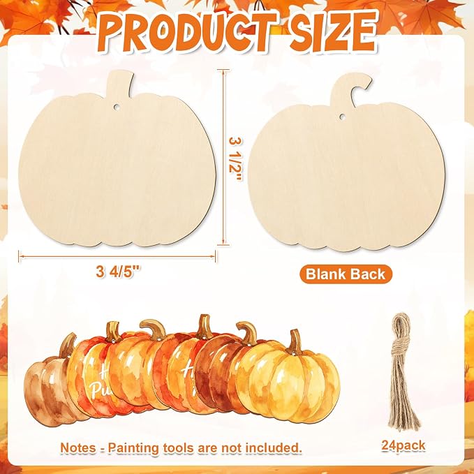 COCHIE Fall Pumpkin Wood Crafts to Paint Set of 24, Autumn Pumpkins Unfinished - Image 2