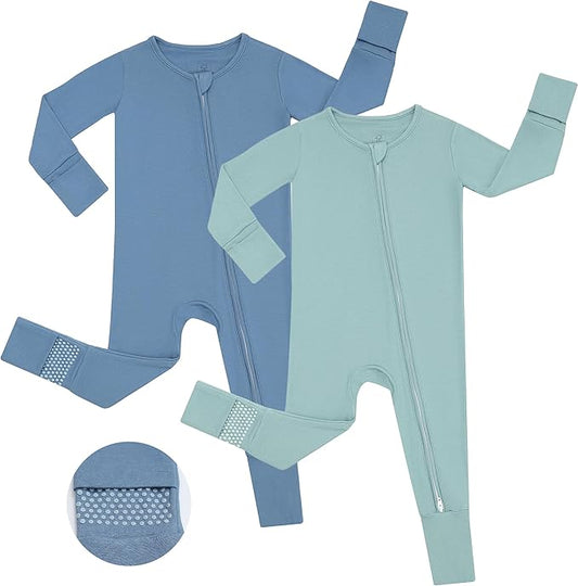 JunNeng Viscose from Bamboo Sleeper with Mittens, 2 Way Zipper Baby Boy Pajamas, Non Slip Sleep'N Play Romper