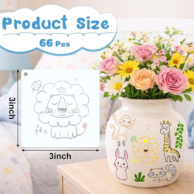 Marspark 66 Pcs Small Stencils for Crafts Reusable 3 Inch Stencils for Painting - Image 2