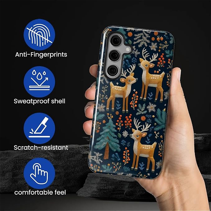 Case for Samsung Galaxy S24 Case, Cute Christmas Reindeer Design Hybrid Dual - Image 3