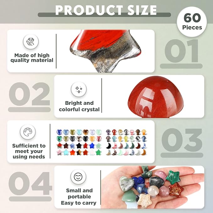 Nuenen 60 Pieces 20 * 20 * 6 mm Crystal Mushroom Sculpture Heart Shaped Moon - Image 3